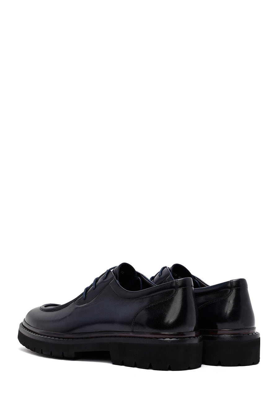 Men's Navy Blue Lace-Up Thick-Soled Leather Casual Shoes