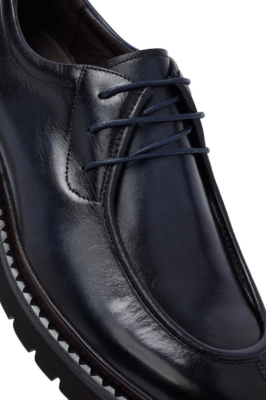 Men's Navy Blue Lace-Up Thick-Soled Leather Casual Shoes