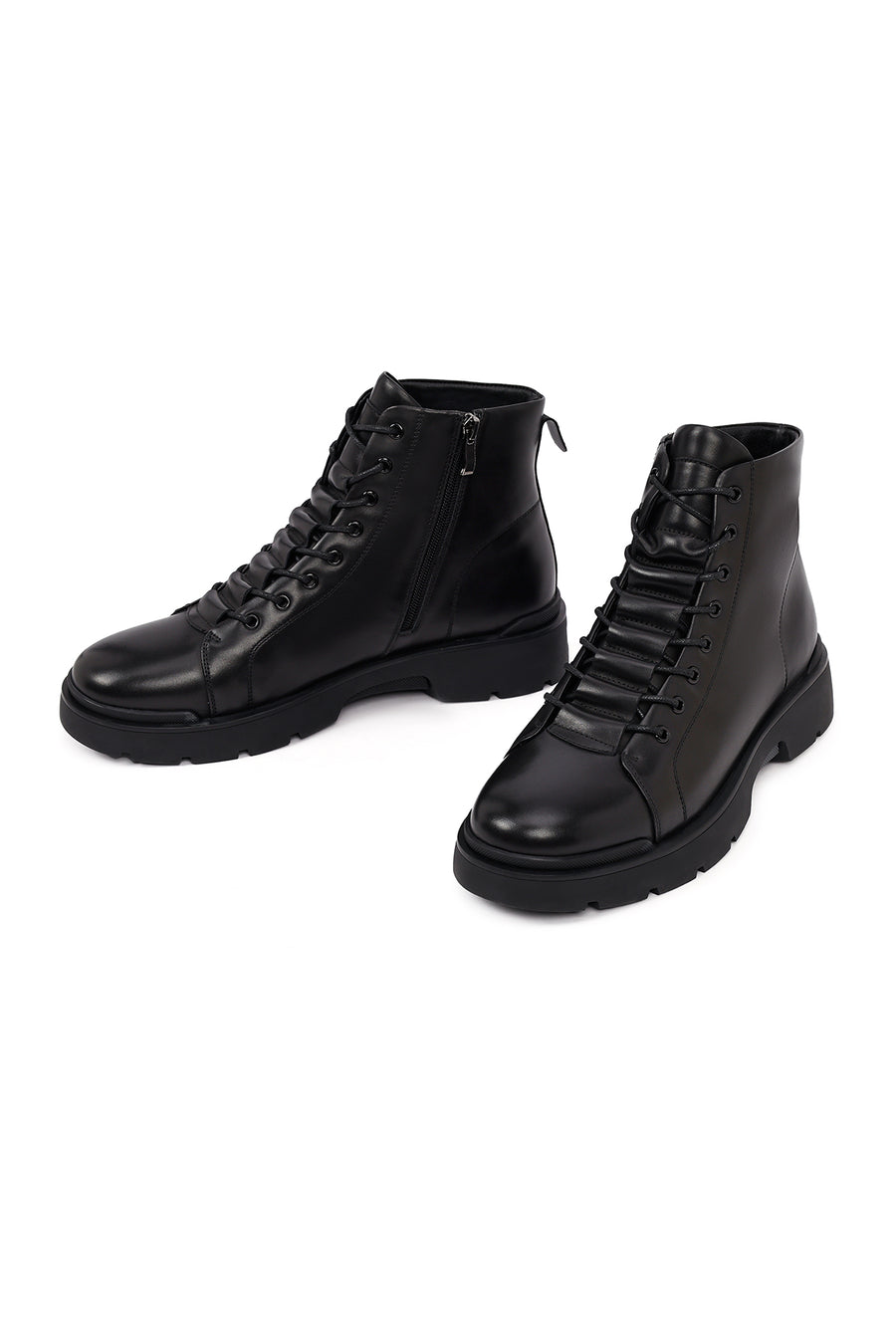Men's Black Zippered Leather Casual Boot