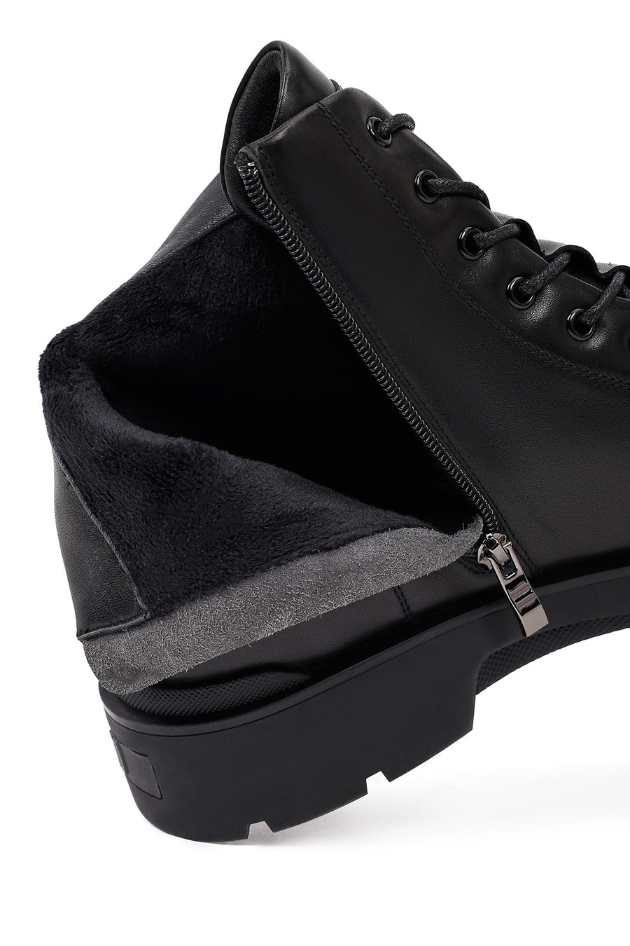 Men's Black Zippered Leather Casual Boot