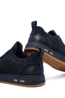 Men's Navy Blue Lace-Up Nubuck Leather Sneakers | Derimod