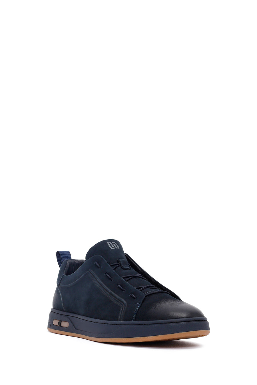 Men's Navy Blue Lace-Up Nubuck Leather Sneakers