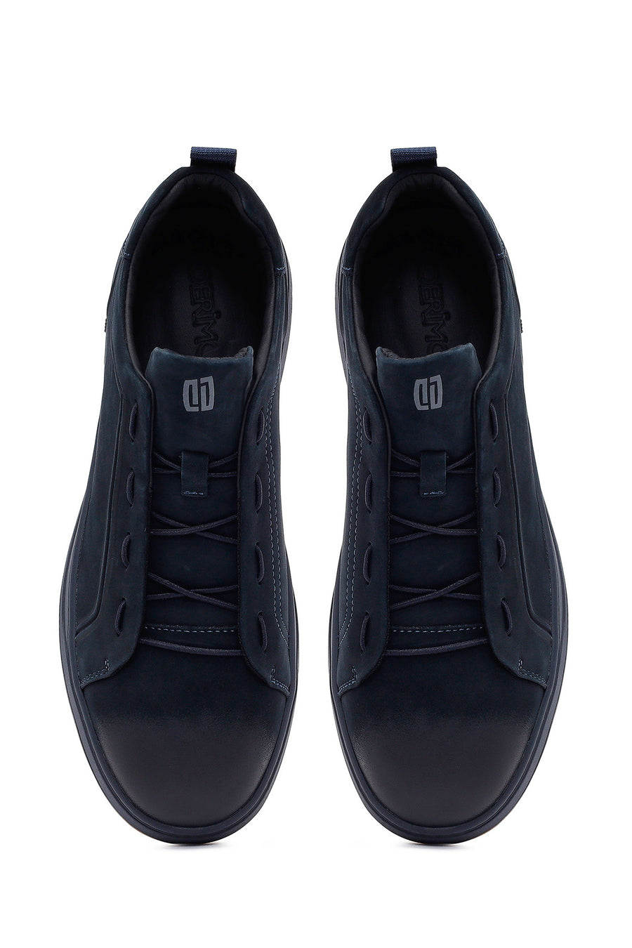 Men's Navy Blue Lace-Up Nubuck Leather Sneakers