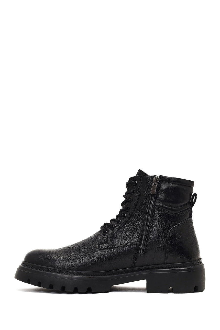 Men's Black Zippered Thick-Soled Leather Boots