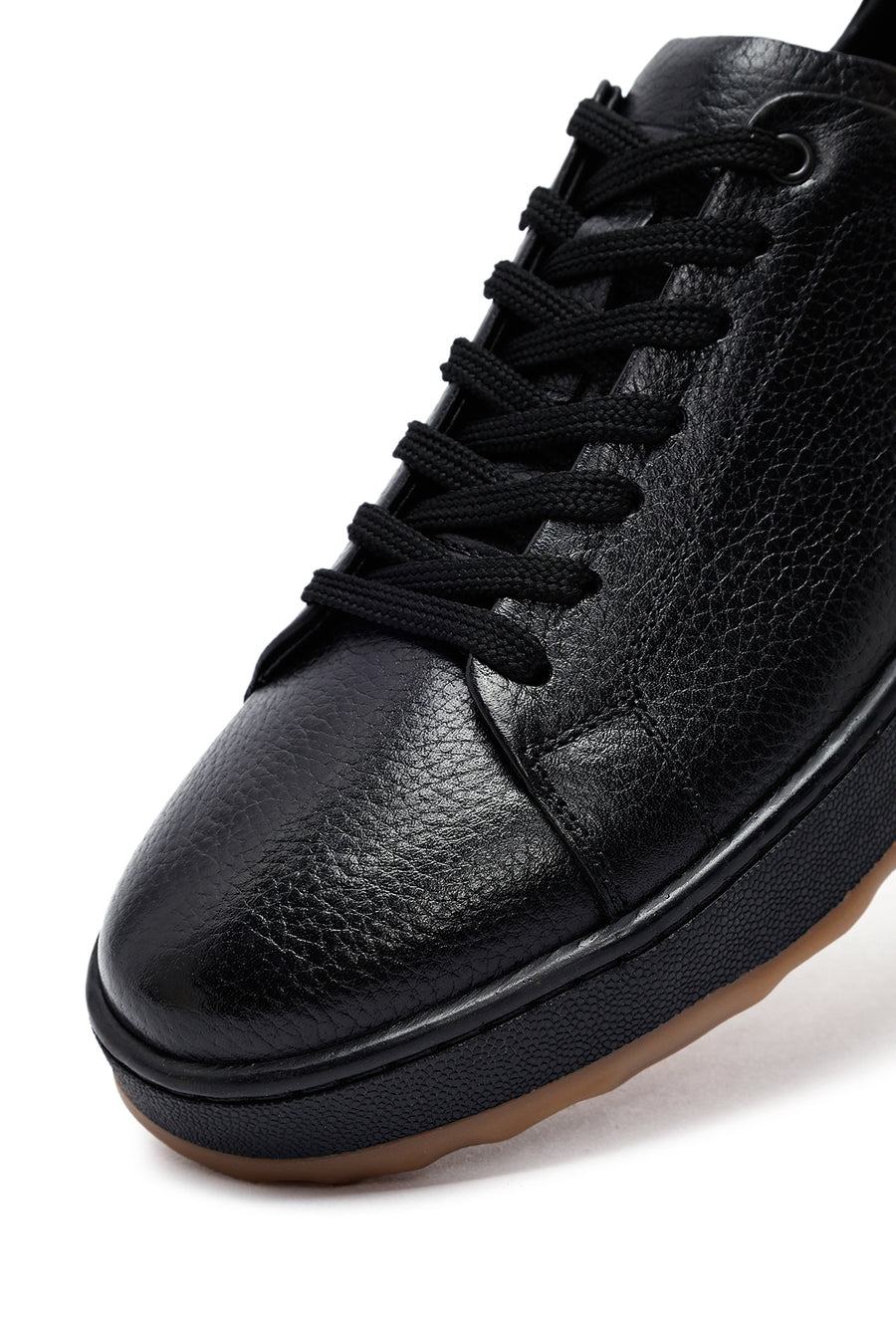 Erkek Siyah Bağcıklı Kalın Tabanlı Deri Sneaker