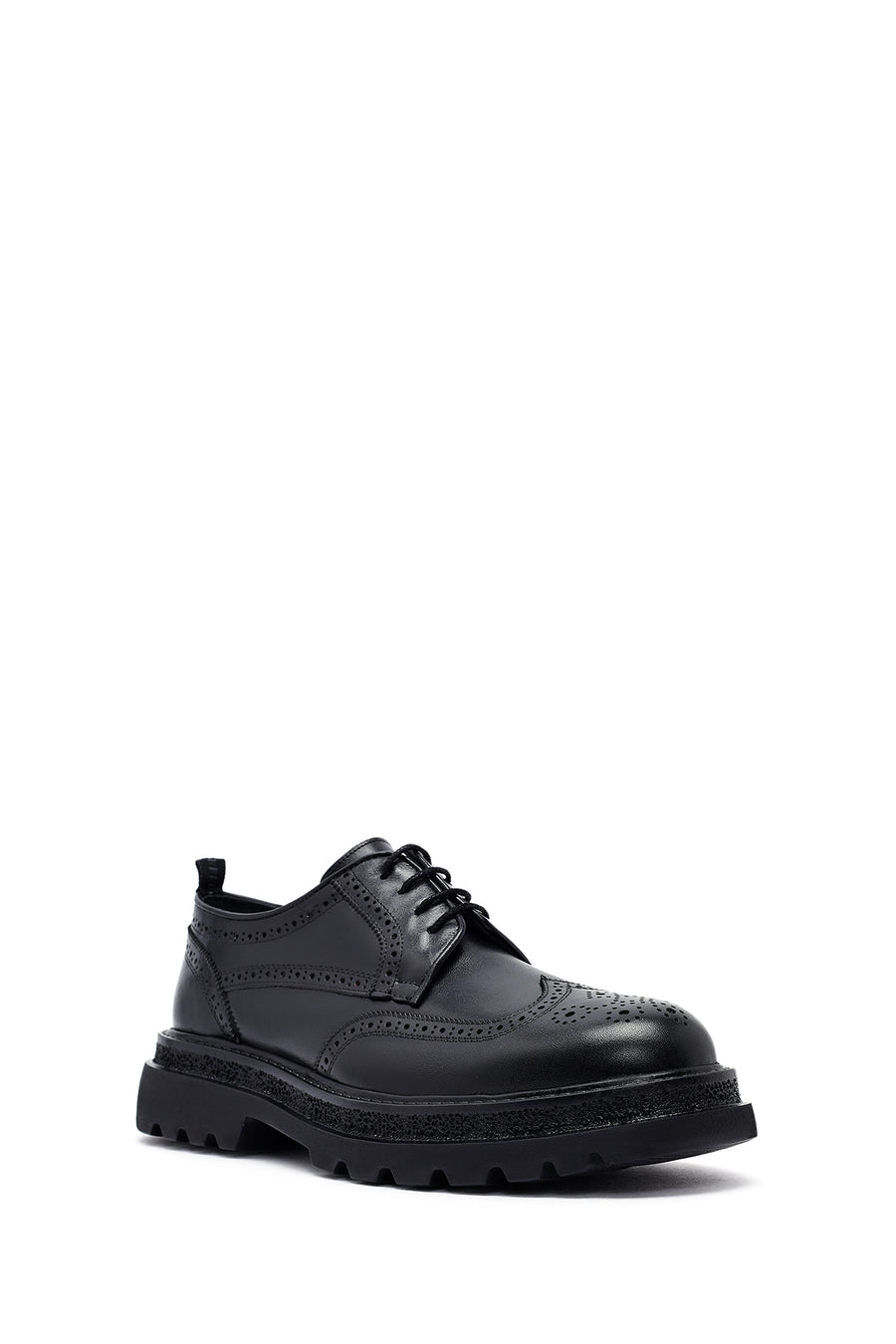 Men's Black Lace-Up Thick-Soled Leather Casual Shoes