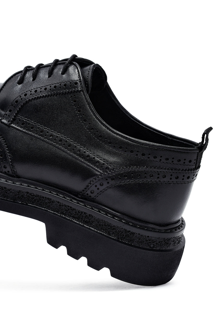 Men's Black Lace-Up Thick-Soled Leather Casual Shoes