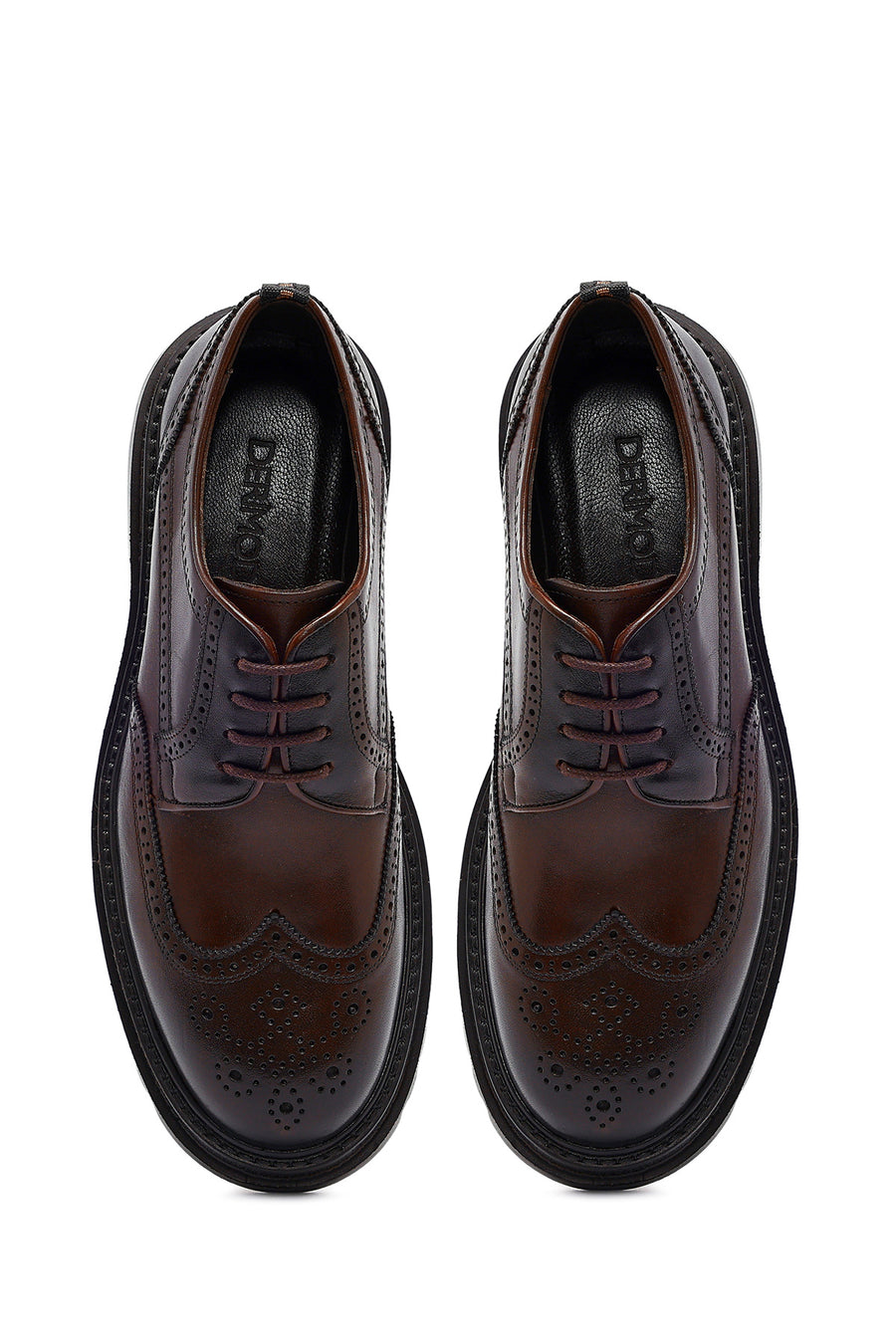 Men's Brown Lace-Up Thick-Soled Leather Casual Shoes