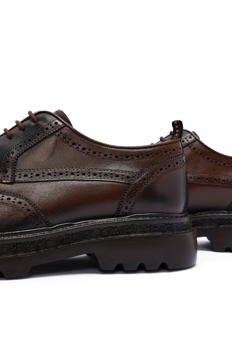 Men's Brown Lace-Up Thick-Soled Leather Casual Shoes