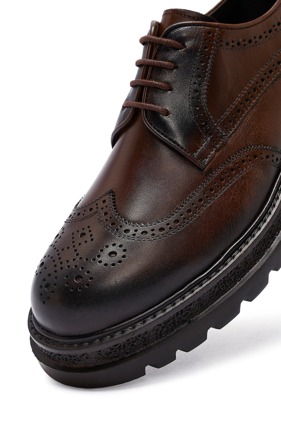 Men's Brown Lace-Up Thick-Soled Leather Casual Shoes