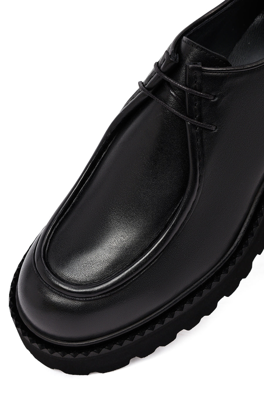 Men's Black Lace-Up Thick-Soled Leather Casual Shoes