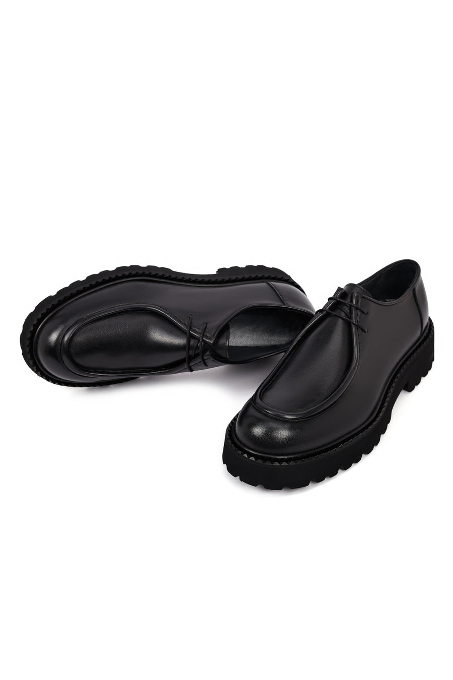 Men's Black Lace-Up Thick-Soled Leather Casual Shoes