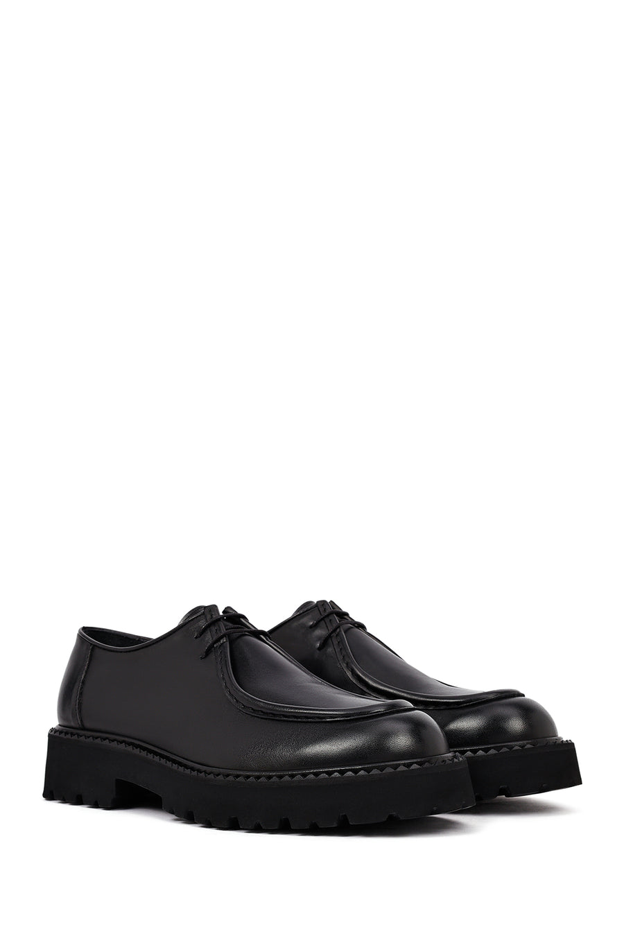 Men's Black Lace-Up Thick-Soled Leather Casual Shoes