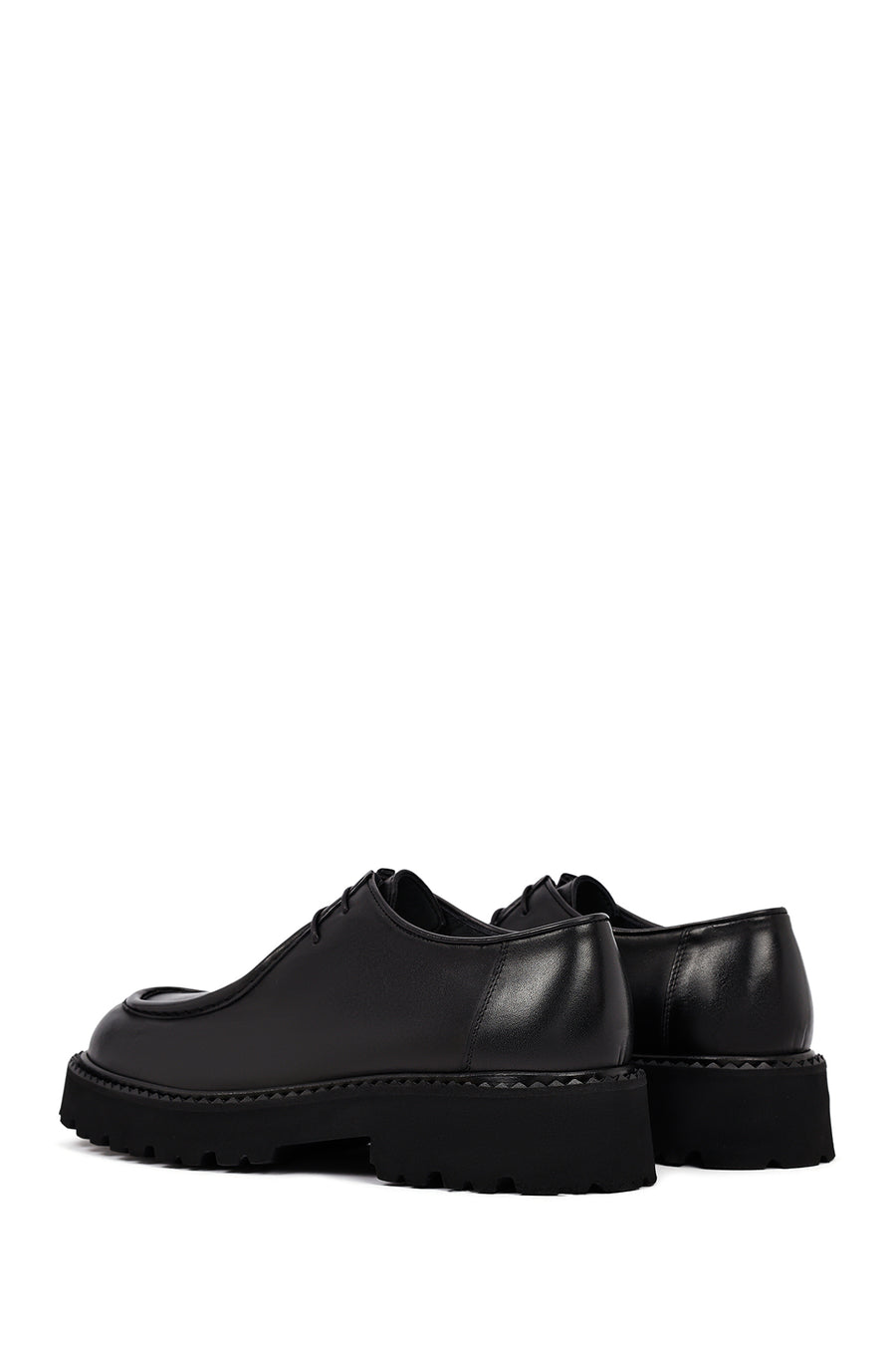 Men's Black Lace-Up Thick-Soled Leather Casual Shoes