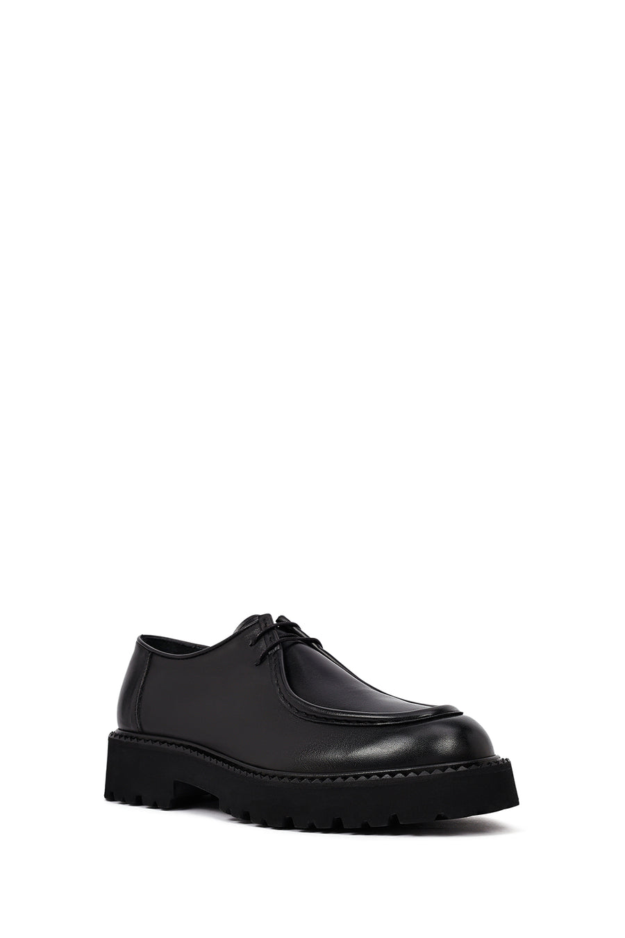 Men's Black Lace-Up Thick-Soled Leather Casual Shoes