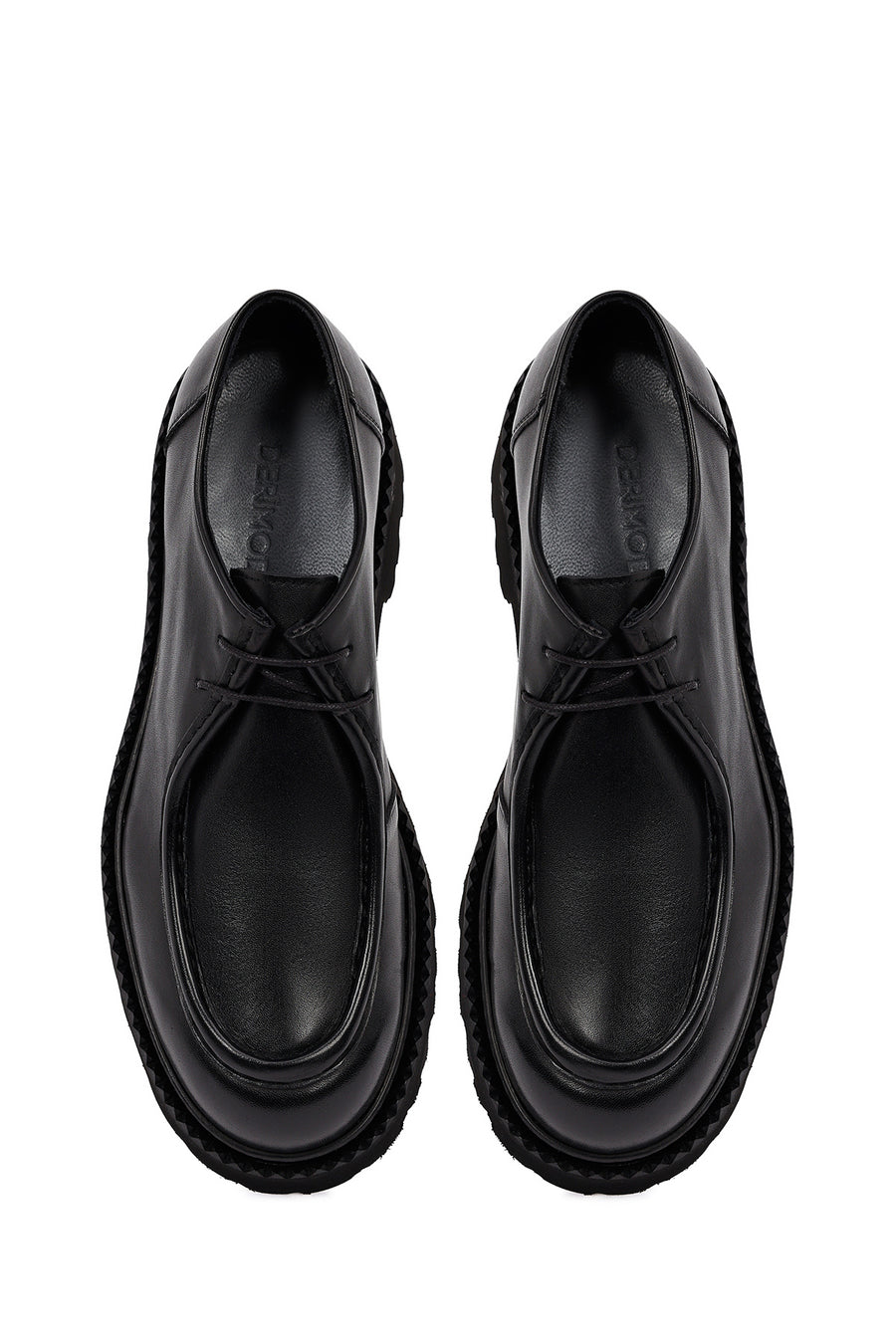 Men's Black Lace-Up Thick-Soled Leather Casual Shoes