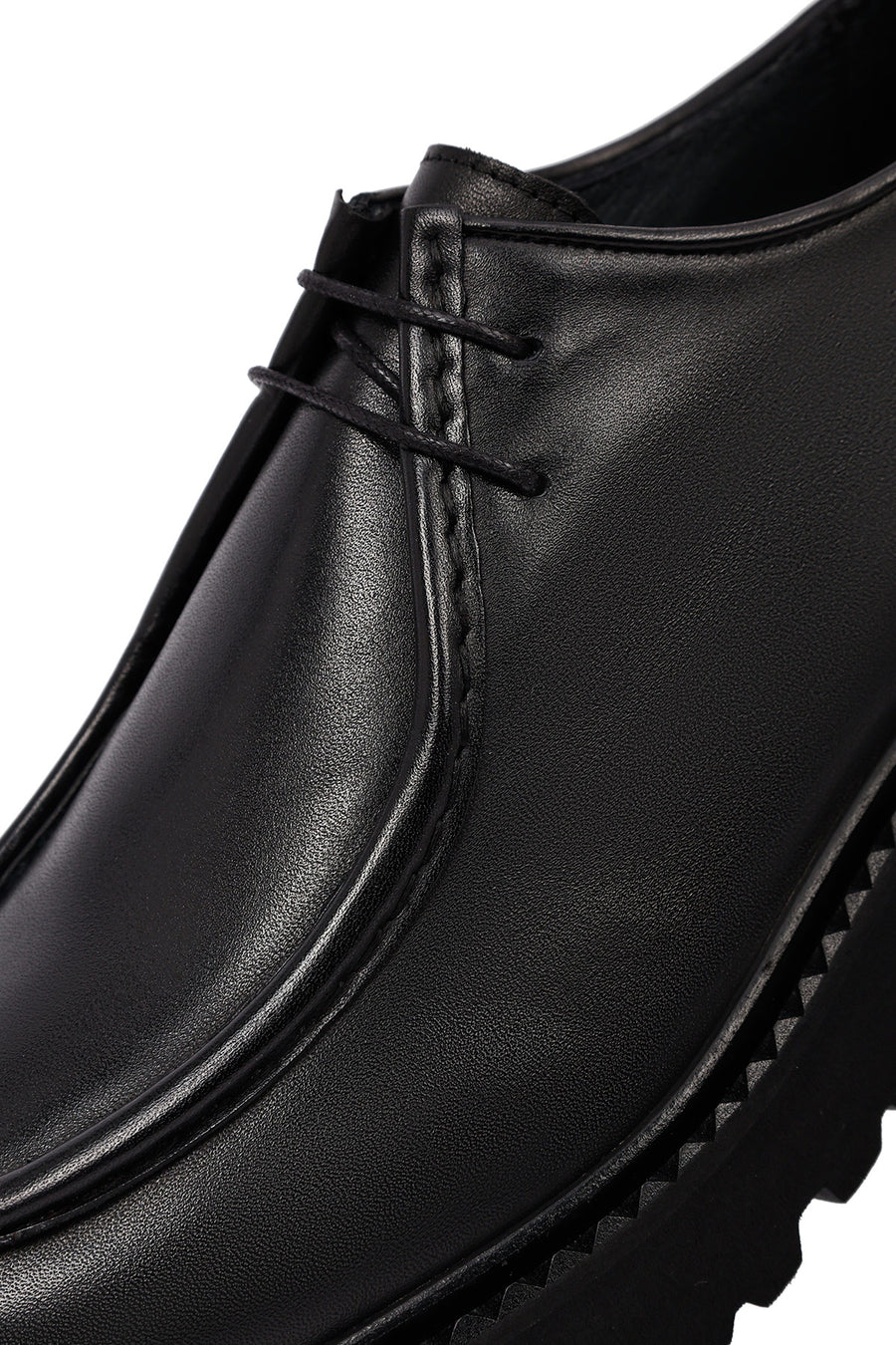 Men's Black Lace-Up Thick-Soled Leather Casual Shoes