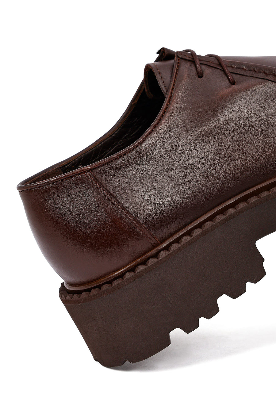 Men's Brown Lace-Up Thick-Soled Leather Casual Shoes