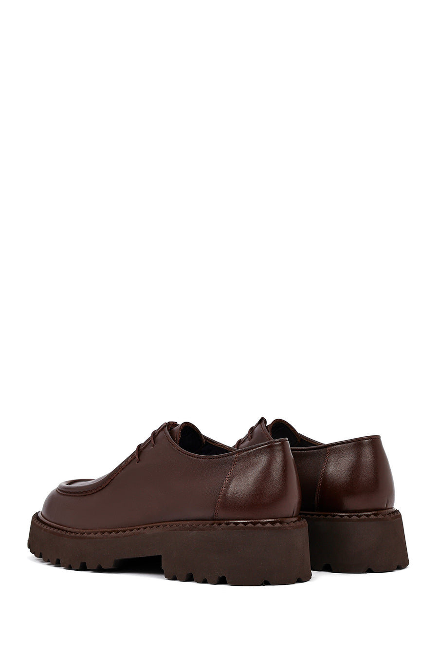 Men's Brown Lace-Up Thick-Soled Leather Casual Shoes