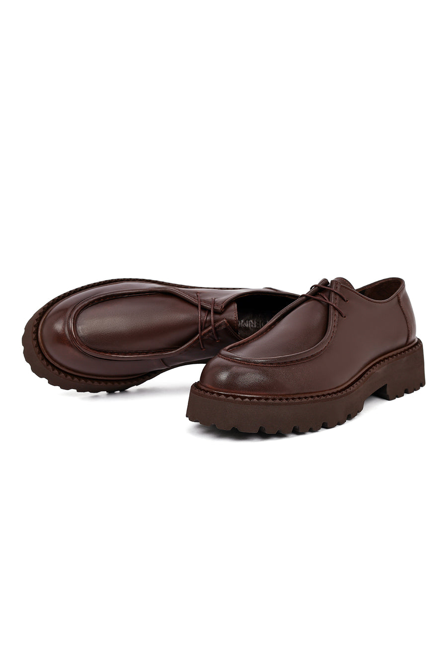 Men's Brown Lace-Up Thick-Soled Leather Casual Shoes