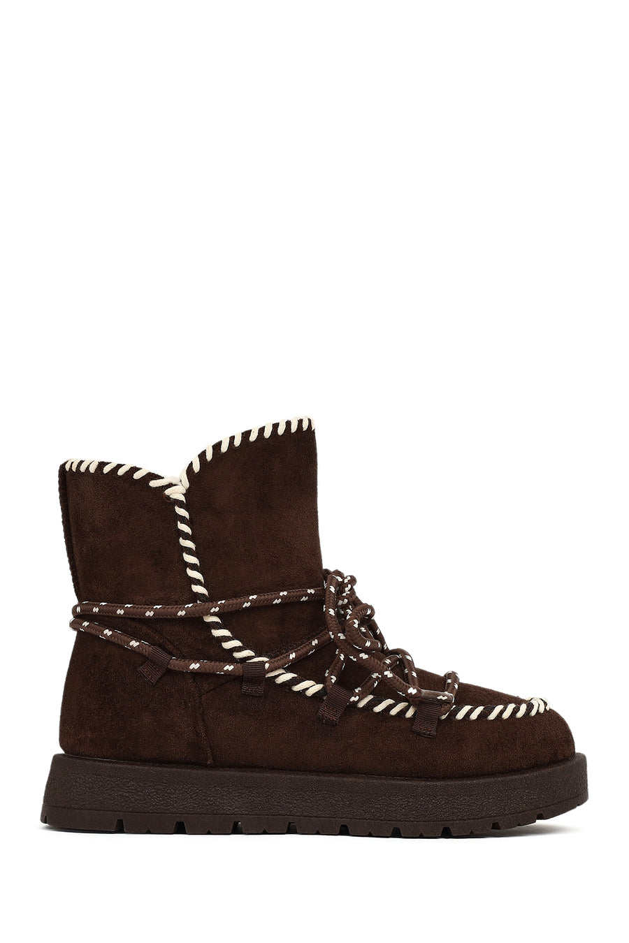 Women's Brown Lace-up Chunky Sole Suede Teddy Boots 25WFE402210 | Derimod