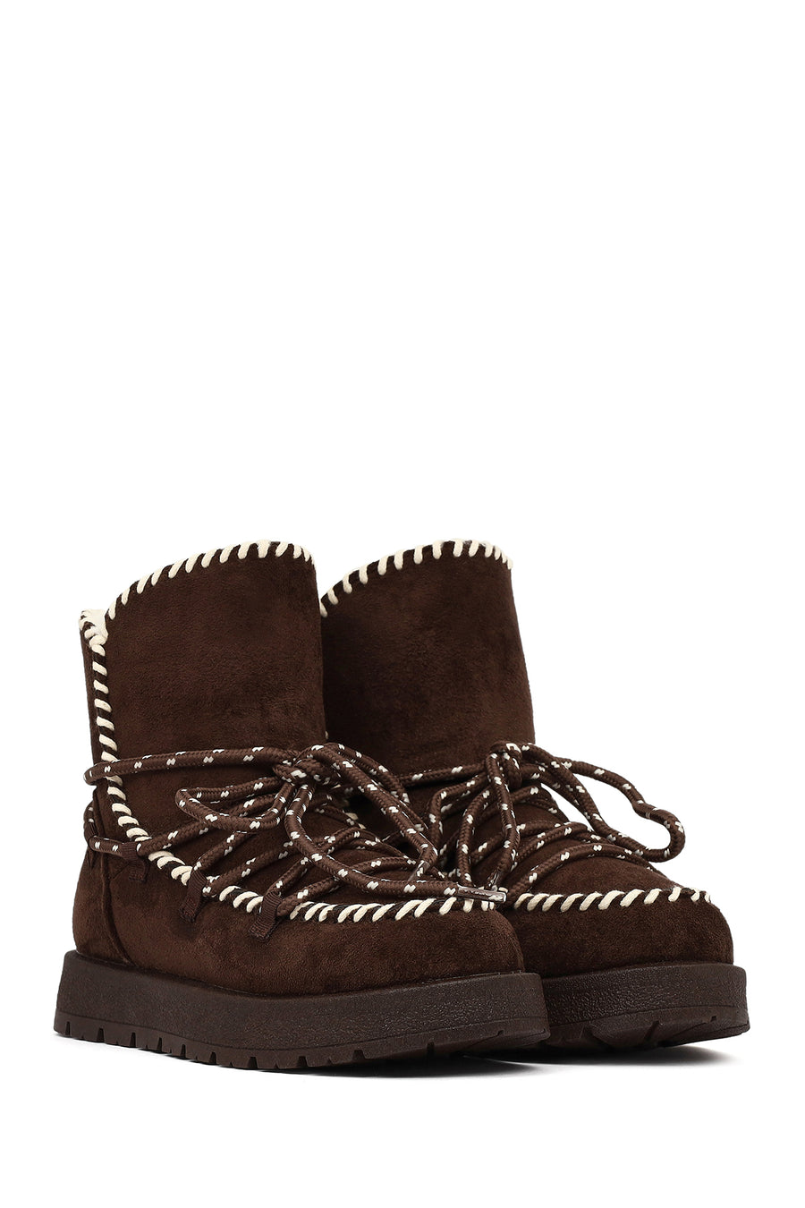 Women's Brown Lace-up Chunky Sole Suede Teddy Boots