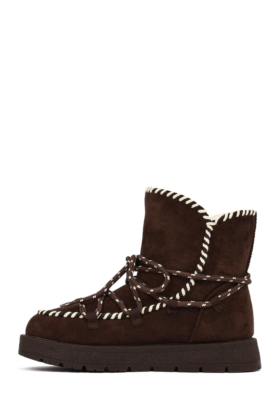 Women's Brown Lace-up Chunky Sole Suede Teddy Boots