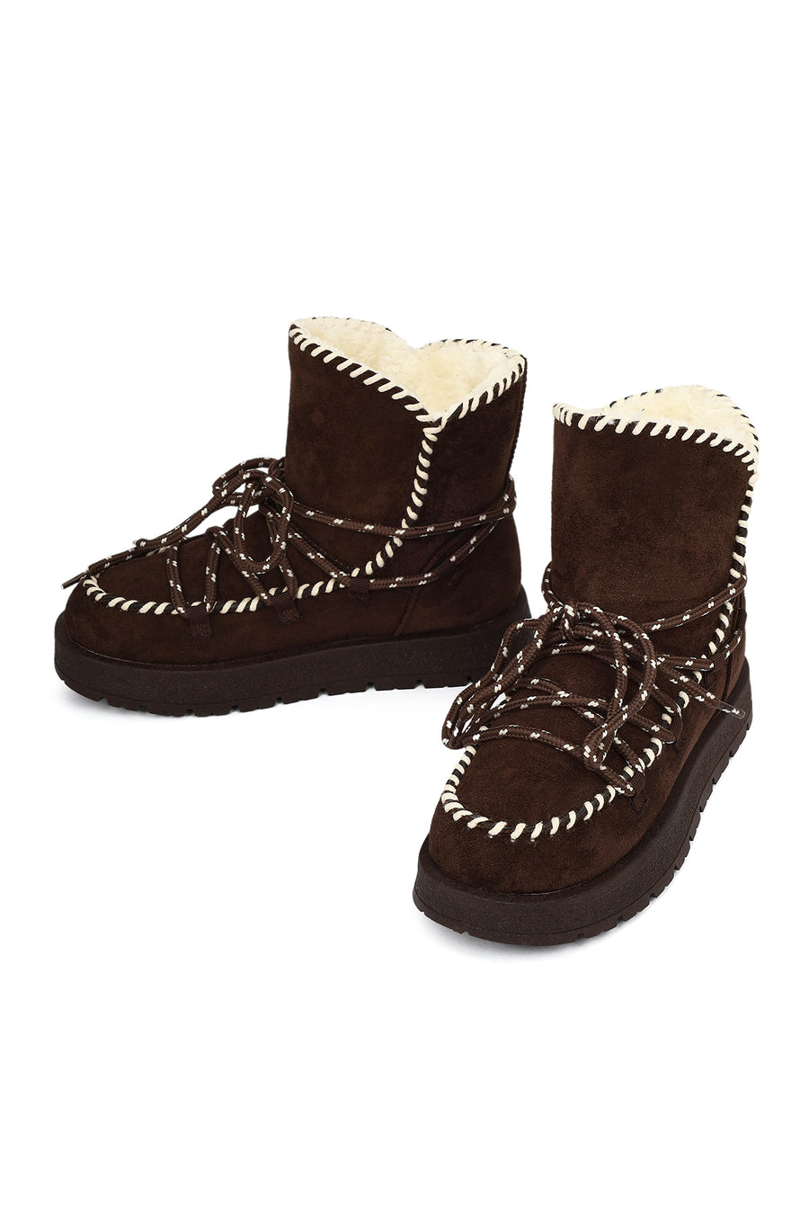 Women's Brown Lace-up Chunky Sole Suede Teddy Boots
