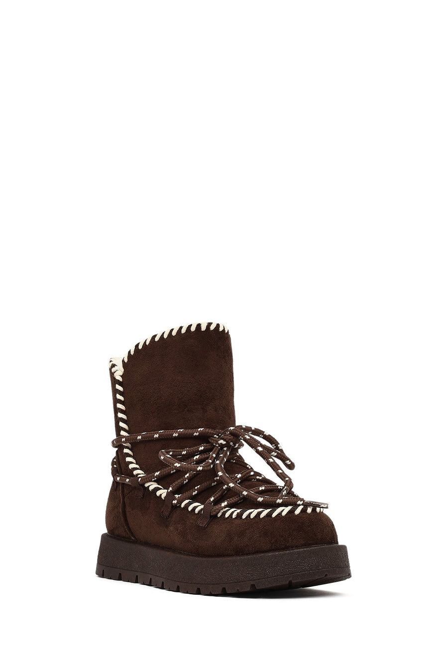 Women's Brown Lace-up Chunky Sole Suede Teddy Boots