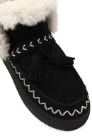 Women's Black Chunky Sole Tassel Suede Teddy Boots | Derimod