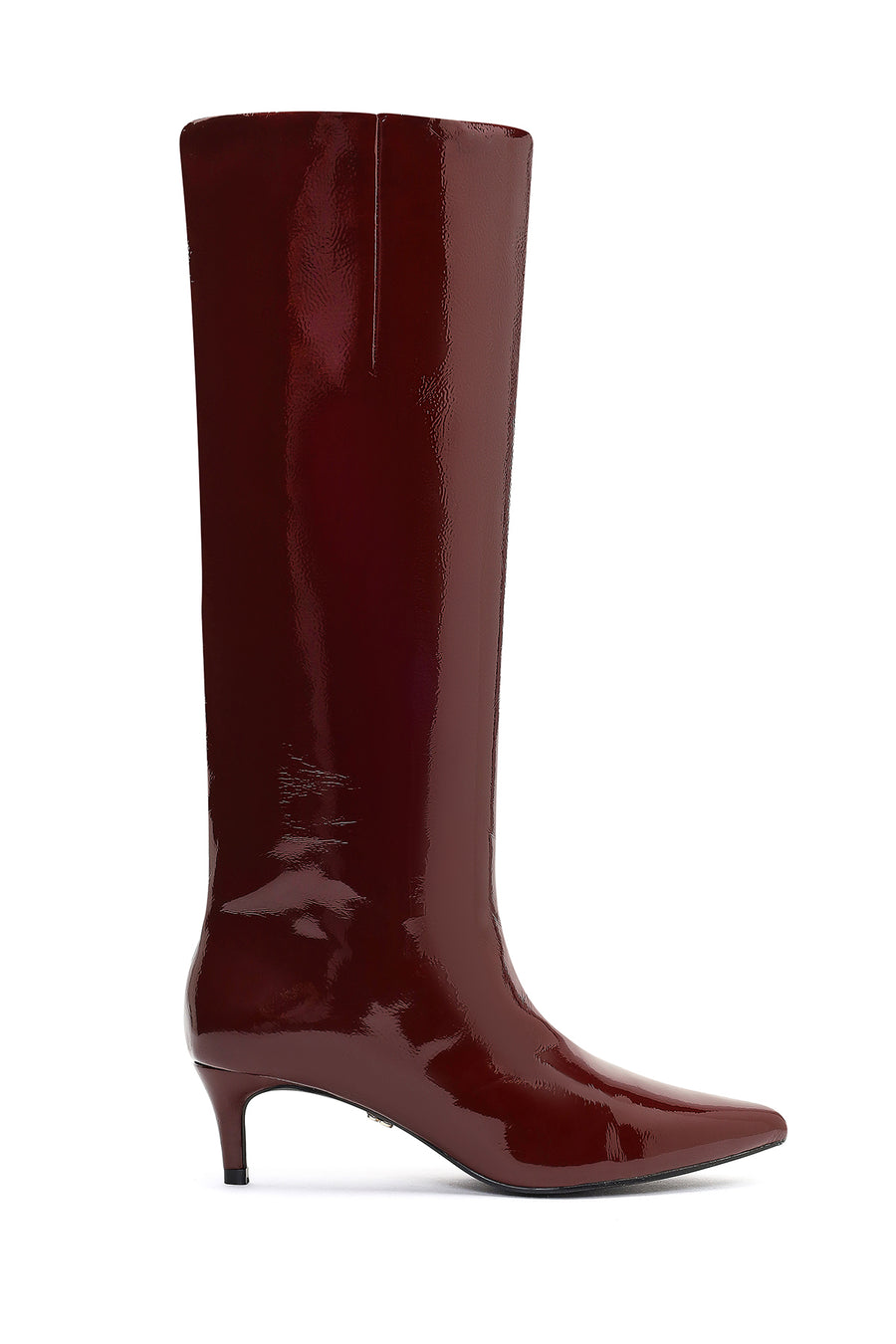 Women's Burgundy Short Thin Heeled Patent Leather Boot 25WFE481416 | Derimod