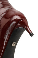 Women's Burgundy Short Thin Heeled Patent Leather Boot | Derimod