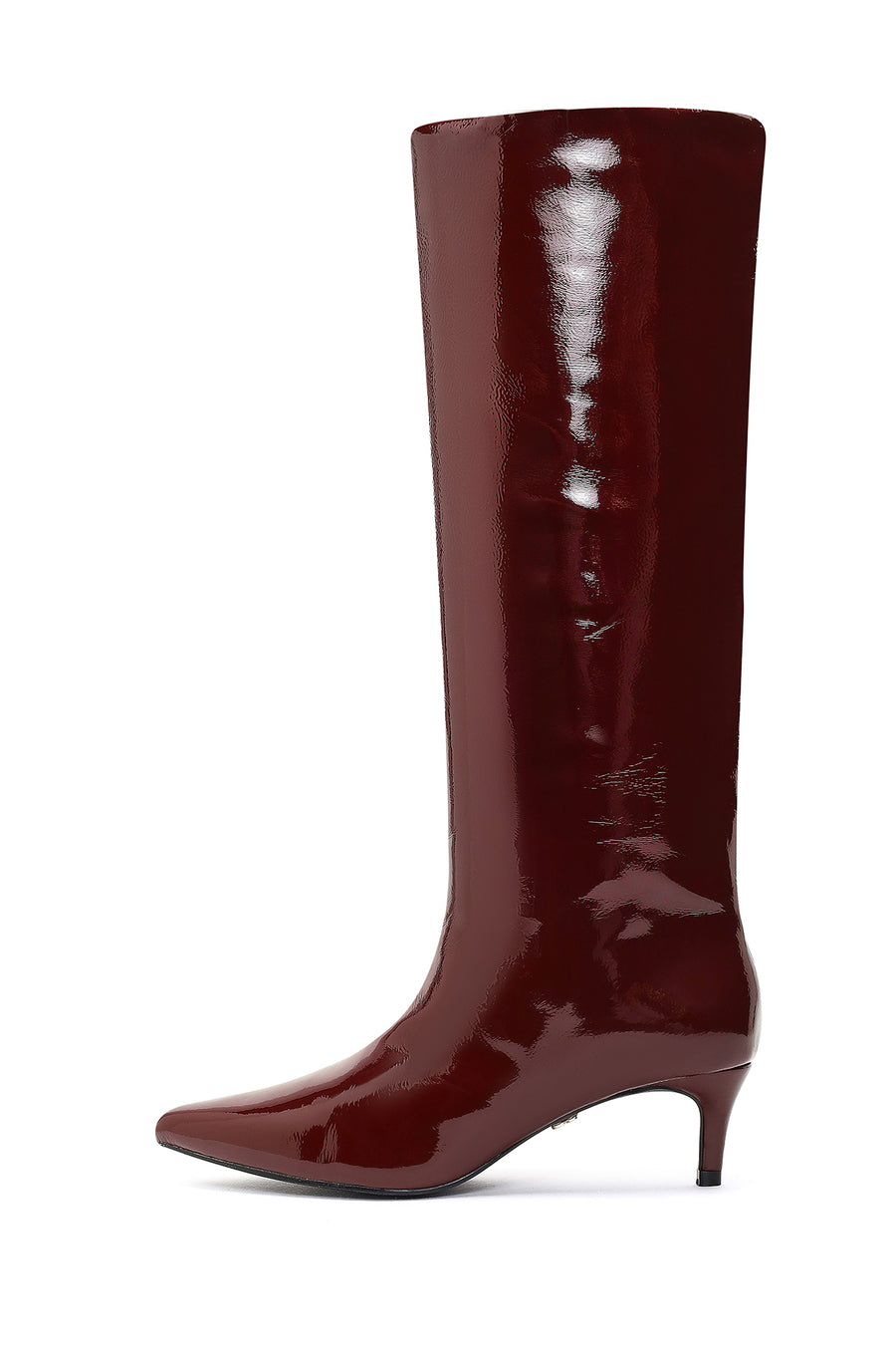 Women's Burgundy Short Thin Heeled Patent Leather Boot