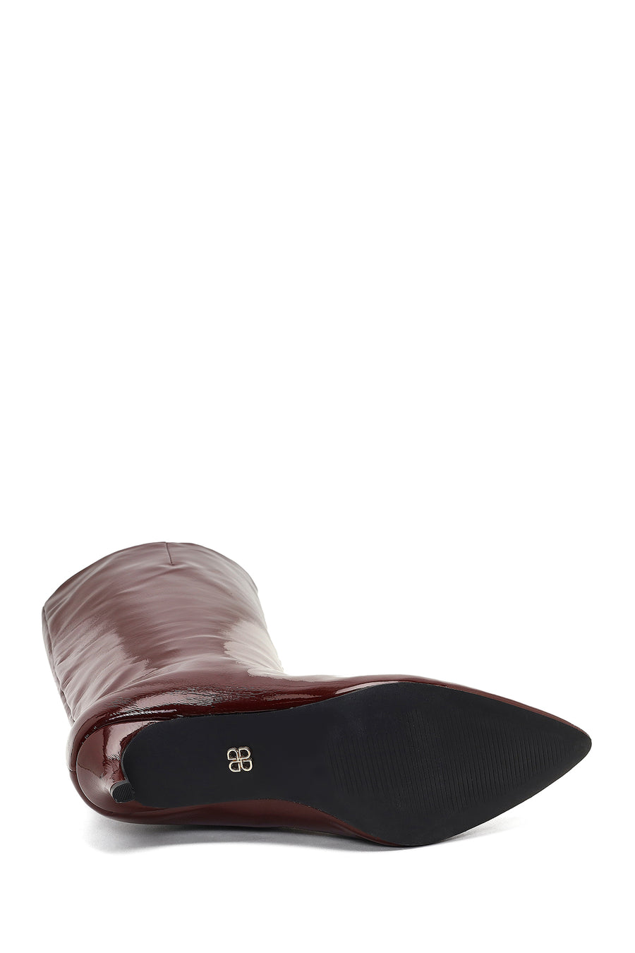 Women's Burgundy Short Thin Heeled Patent Leather Boot