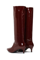 Women's Burgundy Short Thin Heeled Patent Leather Boot | Derimod
