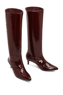 Women's Burgundy Short Thin Heeled Patent Leather Boot | Derimod