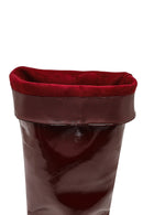 Women's Burgundy Short Thin Heeled Patent Leather Boot | Derimod