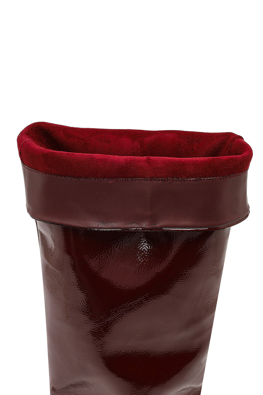 Women's Burgundy Short Thin Heeled Patent Leather Boot