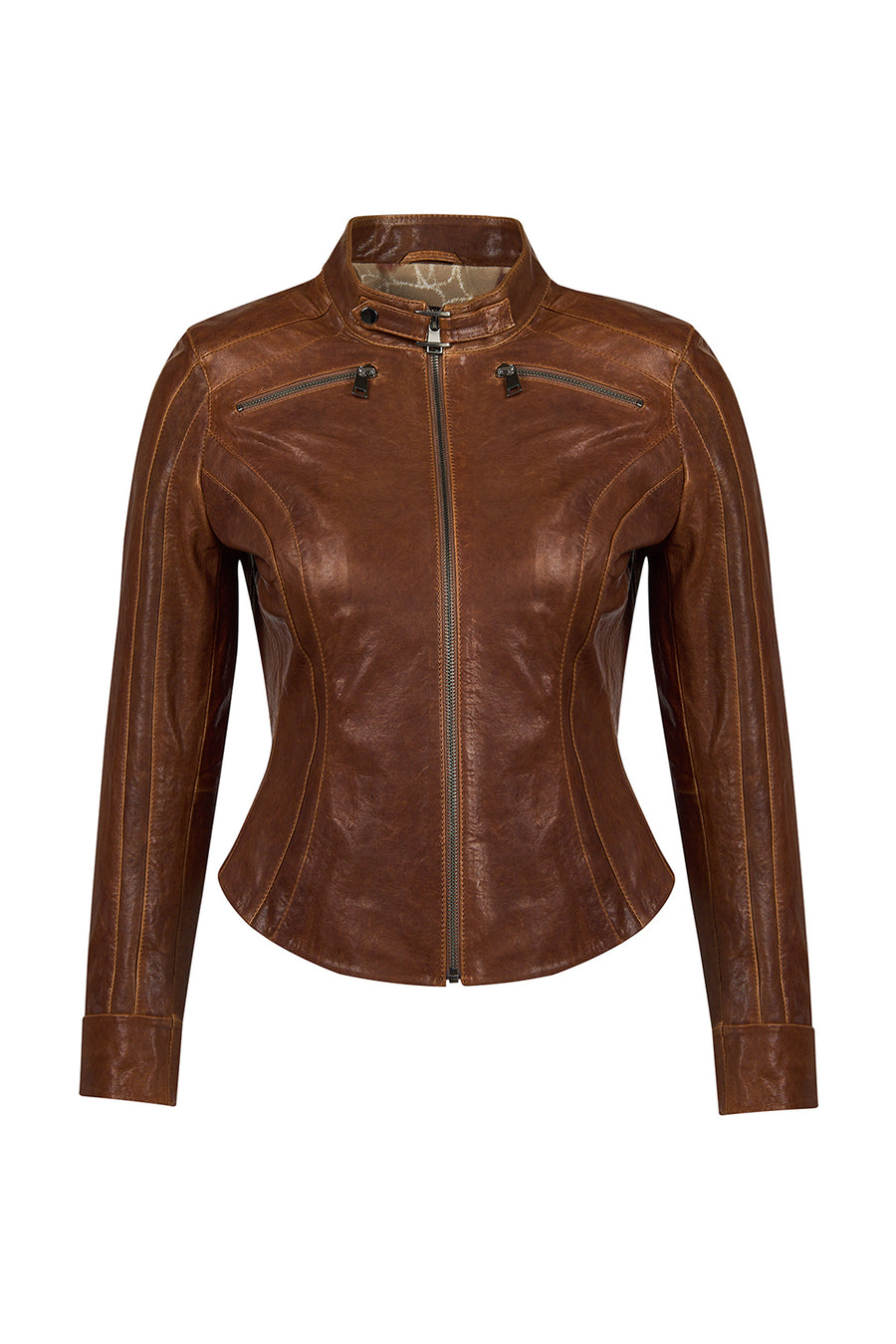 Brazil Woman Whisky Mandarin Collar Short Leather Jacket 25WGD5303VD | Derimod