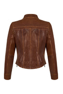 Brazil Woman Whisky Mandarin Collar Short Leather Jacket | Derimod