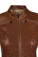 Brazil Woman Whisky Mandarin Collar Short Leather Jacket | Derimod