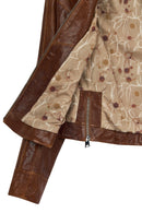 Brazil Woman Whisky Mandarin Collar Short Leather Jacket | Derimod