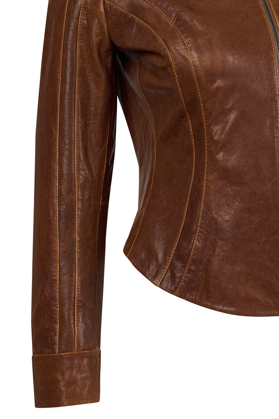 Brazil Woman Whisky Mandarin Collar Short Leather Jacket
