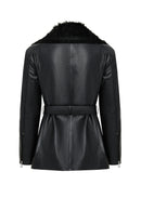 Scarlet Woman Black Fur Collar Leather Coat | Derimod