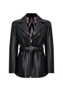 Scarlet Woman Black Fur Collar Leather Coat | Derimod