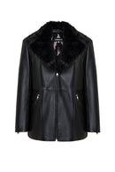 Scarlet Woman Black Fur Collar Leather Coat | Derimod
