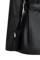 Cordelia Woman Black Belt Detailed Shirt Collar Leather Coat | Derimod
