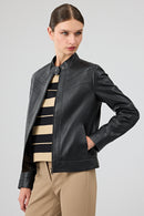 Tina Women's Black Stand Collar Leather Jacket | Derimod