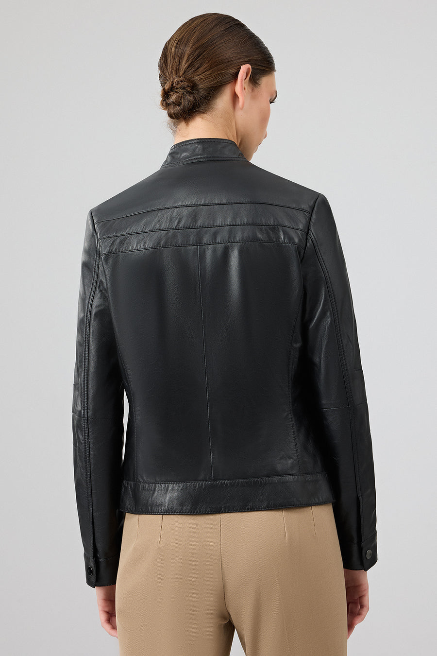 Tina Women's Black Stand Collar Leather Jacket