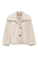 Malmö Women's Beige Round Neck Oversize Teddy Leather Jacket | Derimod